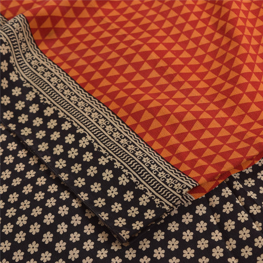 Сари Sanskriti Vintage, оранжевый, чистый крепированный шелк, напечатанное сари, 5 ярдов, ремесленная устойчивая ткань