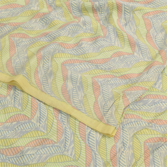 Sanskriti Vintage Sarees Multicolor Pure Crepe Silk Print Sari 5yd Craft Sustainable Fabric