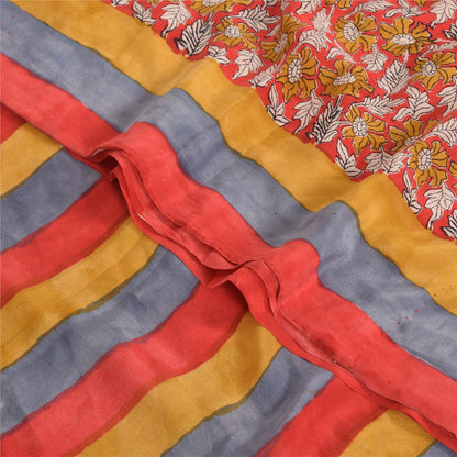 Sanskriti Vintage Sarees Red 100% Pure Crepe Silk Printed Sari 5yd Craft Sustainable Fabric