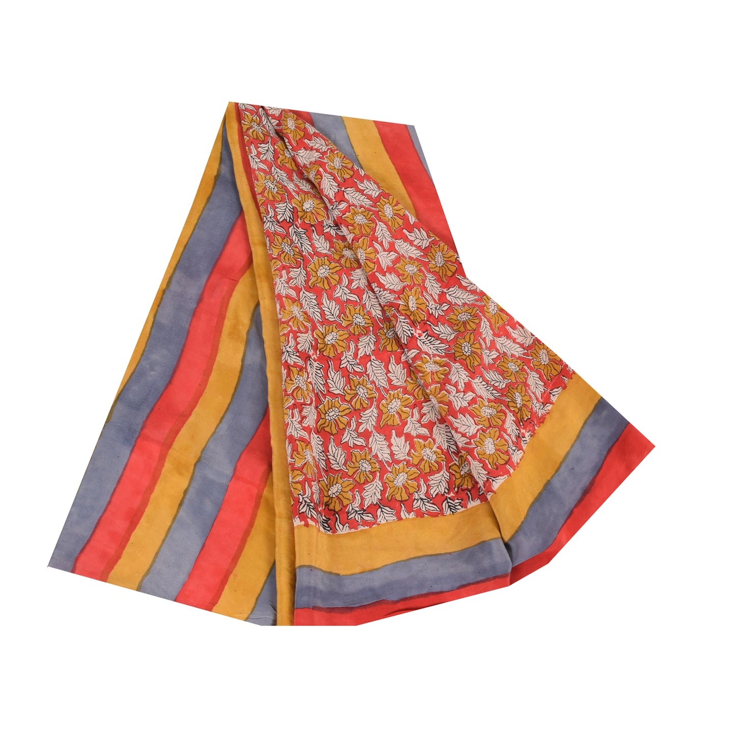 Sanskriti Vintage Sarees Red 100% Pure Crepe Silk Printed Sari 5yd Craft Sustainable Fabric