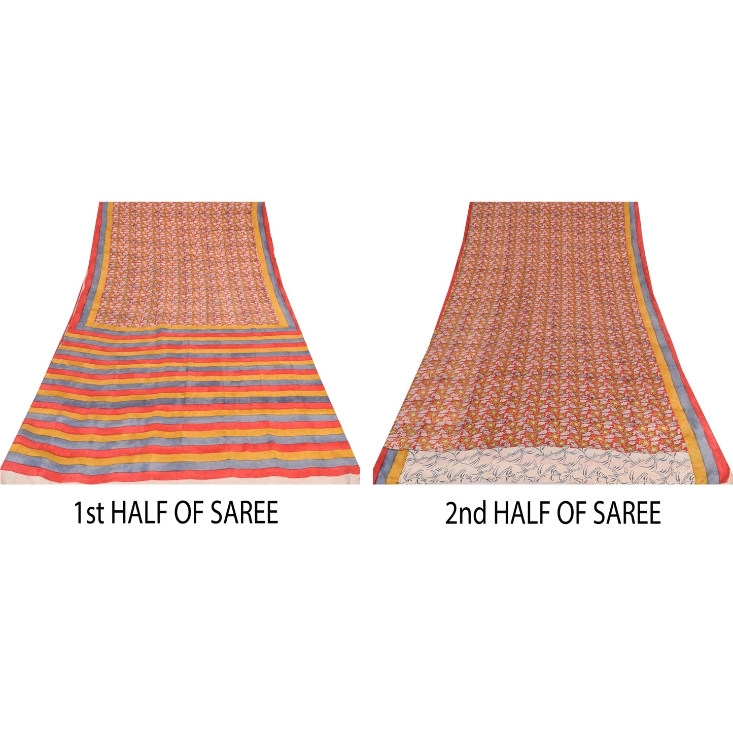 Sanskriti Vintage Sarees Red 100% Pure Crepe Silk Printed Sari 5yd Craft Sustainable Fabric