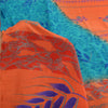 Sanskriti Vintage Sarees Orange/Blue Pure Crepe Silk Print Sari 5yd Craft Sustainable Fabric