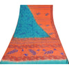 Sanskriti Vintage Sarees Orange/Blue Pure Crepe Silk Print Sari 5yd Craft Sustainable Fabric
