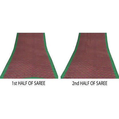 Sanskriti Vintage Sarees Pink Pure Crepe Silk Printed Sari 5yd Craft Sustainable Fabric