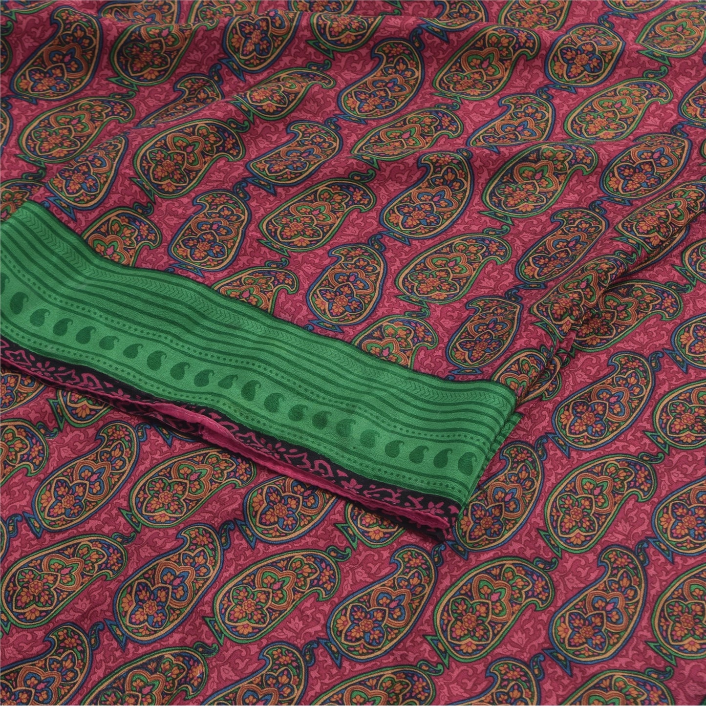 Sanskriti Vintage Sarees Pink Pure Crepe Silk Printed Sari 5yd Craft Sustainable Fabric