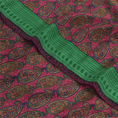 Sanskriti Vintage Sarees Pink Pure Crepe Silk Printed Sari 5yd Craft Sustainable Fabric