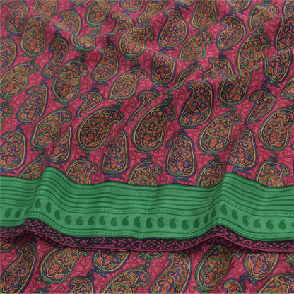 Sanskriti Vintage Sarees Pink Pure Crepe Silk Printed Sari 5yd Craft Sustainable Fabric
