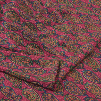 Sanskriti Vintage Sarees Pink Pure Crepe Silk Printed Sari 5yd Craft Sustainable Fabric