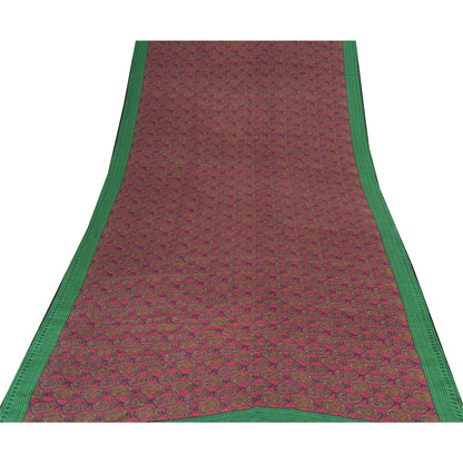 Sanskriti Vintage Sarees Pink Pure Crepe Silk Printed Sari 5yd Craft Sustainable Fabric
