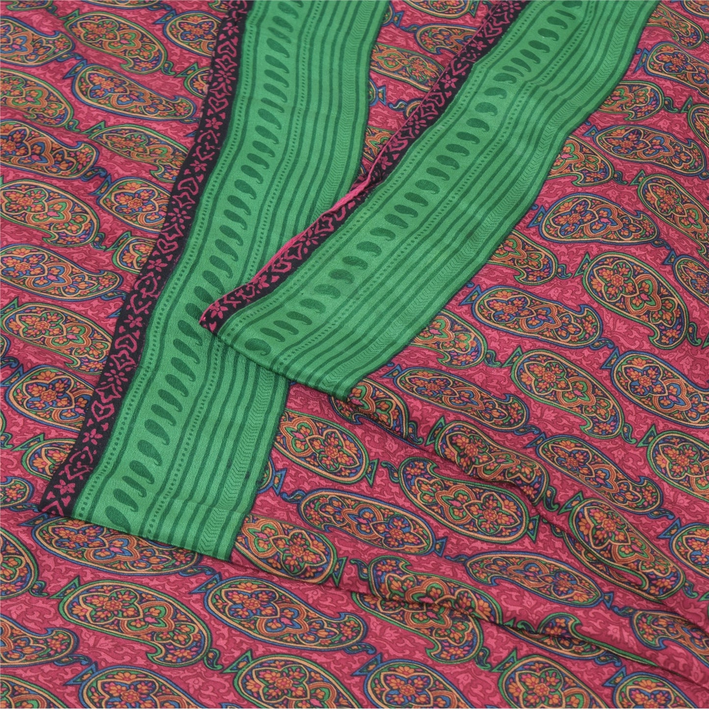 Sanskriti Vintage Sarees Pink Pure Crepe Silk Printed Sari 5yd Craft Sustainable Fabric