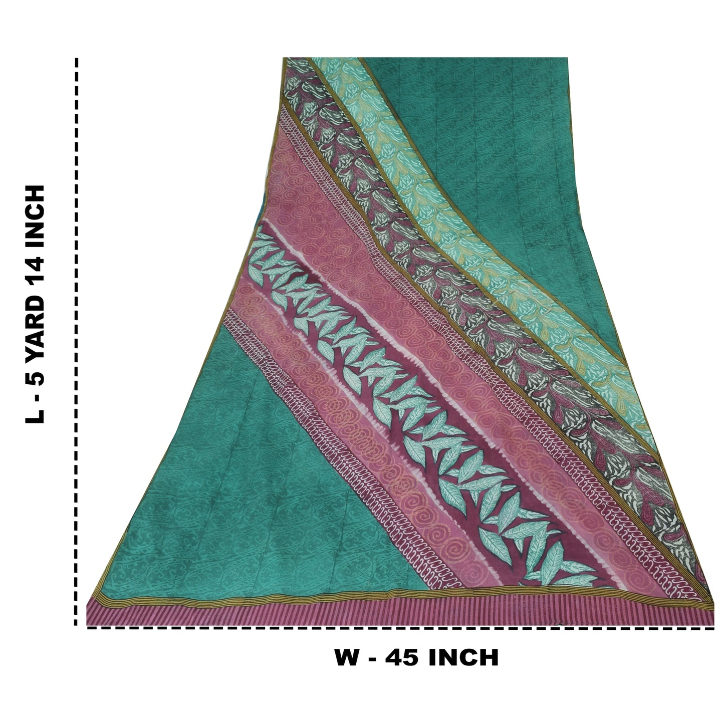 Сари Sanskriti Vintage, зеленое чистое креповое шелковое сари с принтом, 5 ярдов, ткань для рукоделия из экологически чистой ткани