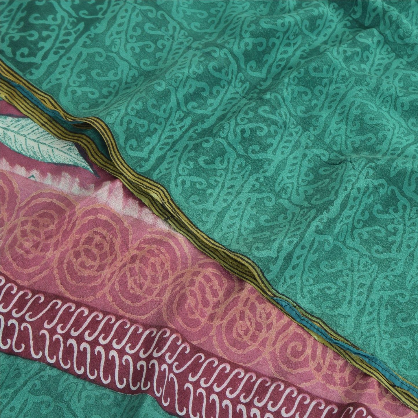 Сари Sanskriti Vintage, зеленое чистое креповое шелковое сари с принтом, 5 ярдов, ткань для рукоделия из экологически чистой ткани