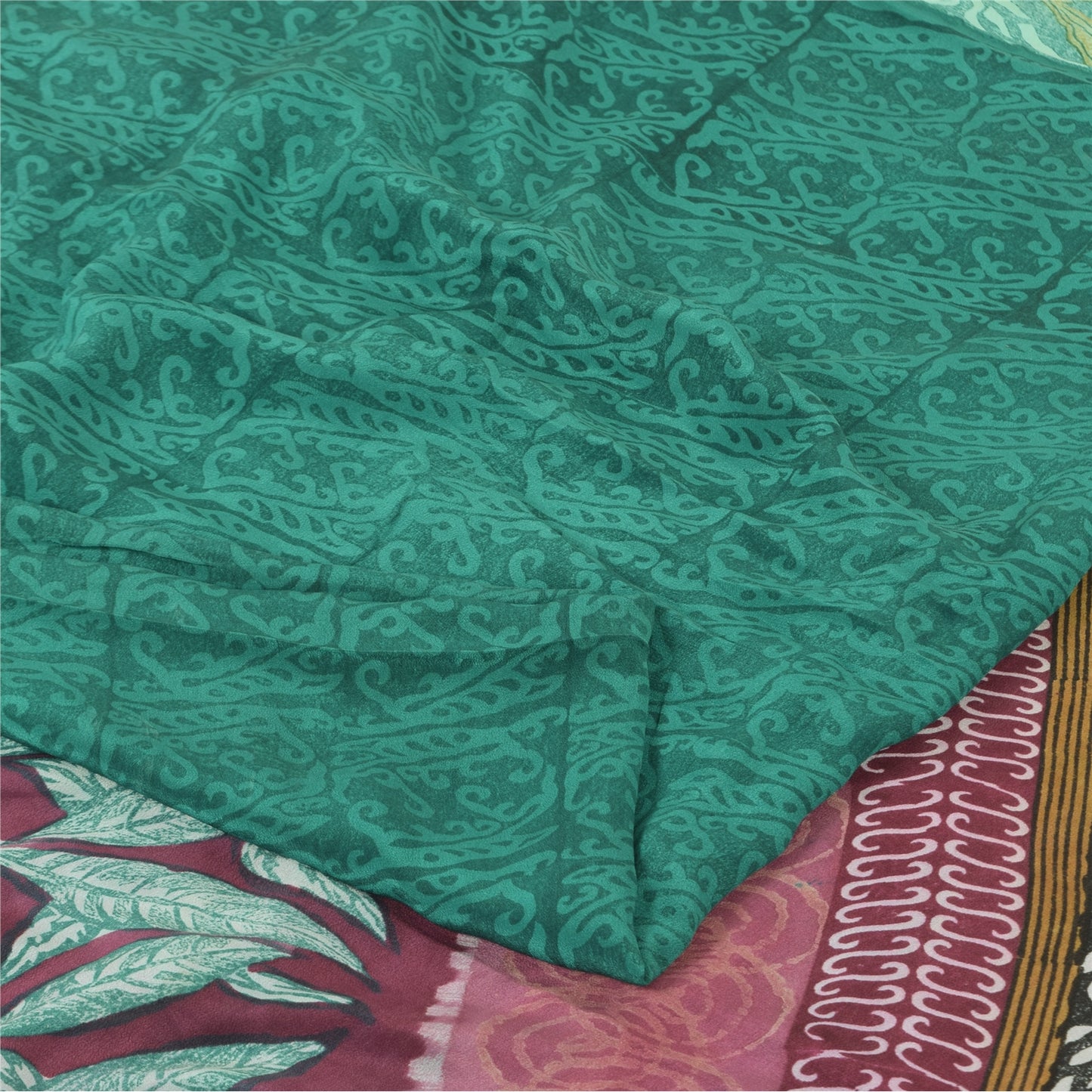 Сари Sanskriti Vintage, зеленое чистое креповое шелковое сари с принтом, 5 ярдов, ткань для рукоделия из экологически чистой ткани