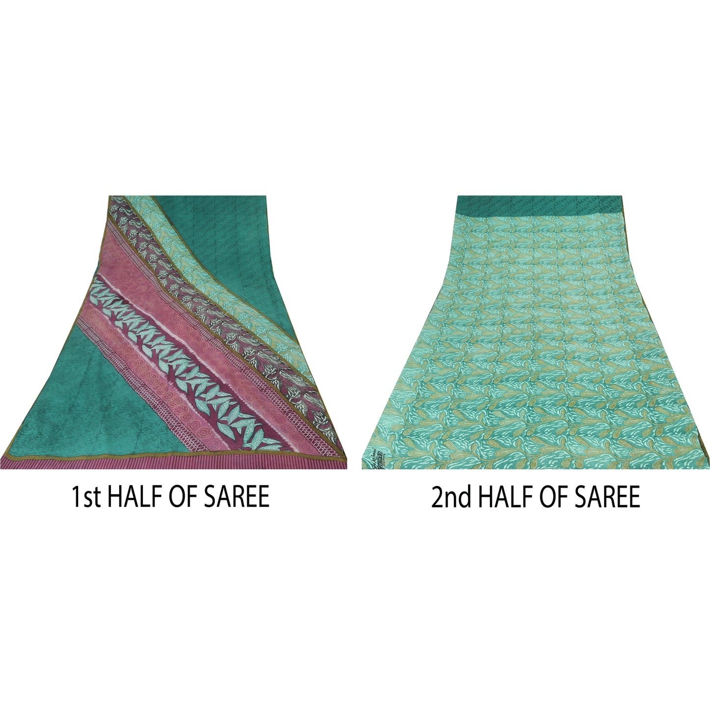Сари Sanskriti Vintage, зеленое чистое креповое шелковое сари с принтом, 5 ярдов, ткань для рукоделия из экологически чистой ткани