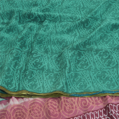 Сари Sanskriti Vintage, зеленое чистое креповое шелковое сари с принтом, 5 ярдов, ткань для рукоделия из экологически чистой ткани