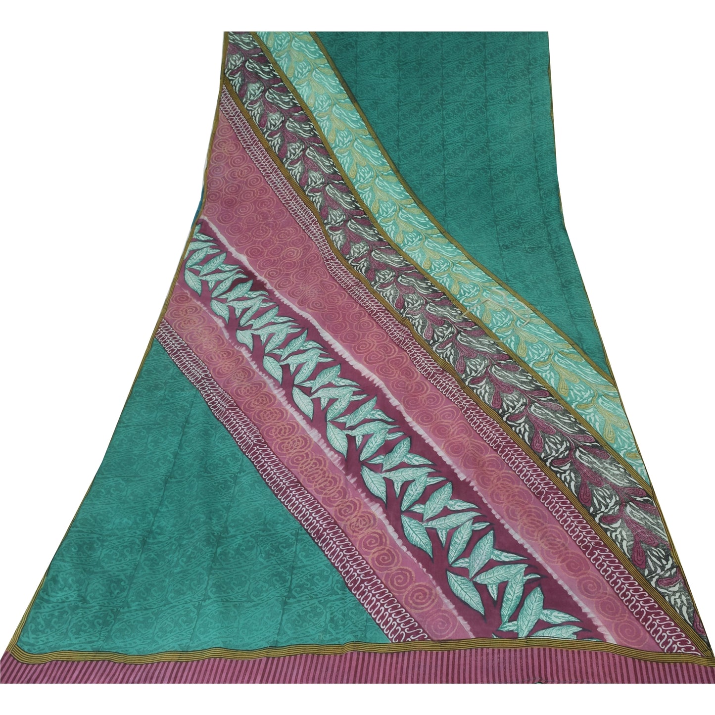 Сари Sanskriti Vintage, зеленое чистое креповое шелковое сари с принтом, 5 ярдов, ткань для рукоделия из экологически чистой ткани