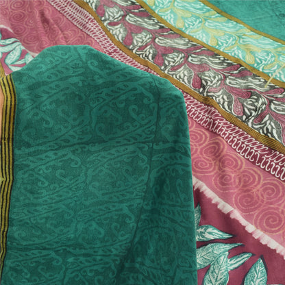 Сари Sanskriti Vintage, зеленое чистое креповое шелковое сари с принтом, 5 ярдов, ткань для рукоделия из экологически чистой ткани
