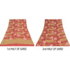 Sanskriti Vintage Sarees Red/Cream Pure Crepe Silk Printed Sari 5yd Craft Sustainable Fabric