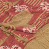 Sanskriti Vintage Sarees Red/Cream Pure Crepe Silk Printed Sari 5yd Craft Sustainable Fabric