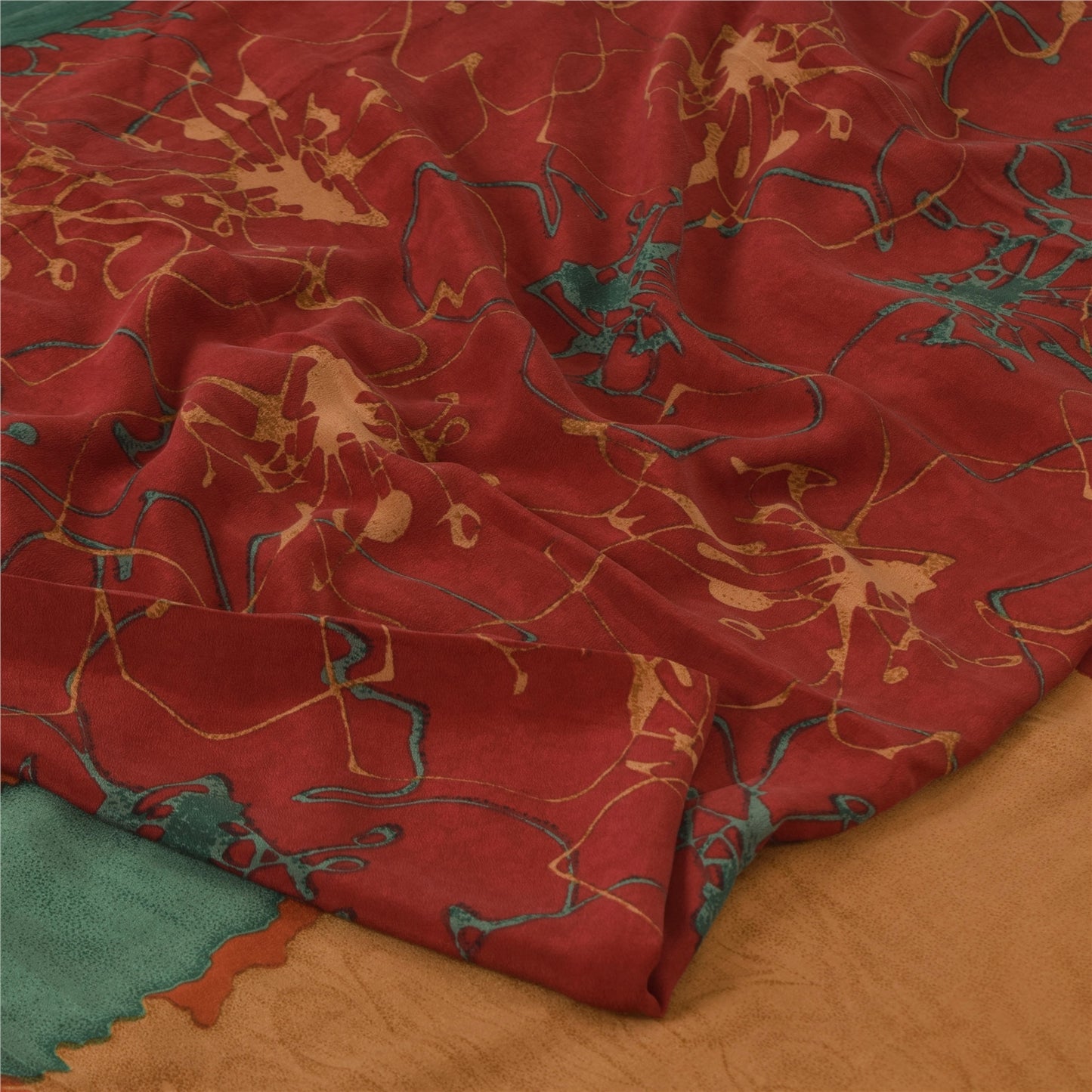 Санскритские винтажные сари красного цвета 100% чистый креп шелк напечатанное сари 5 ярдов ремесленная устойчивая ткань