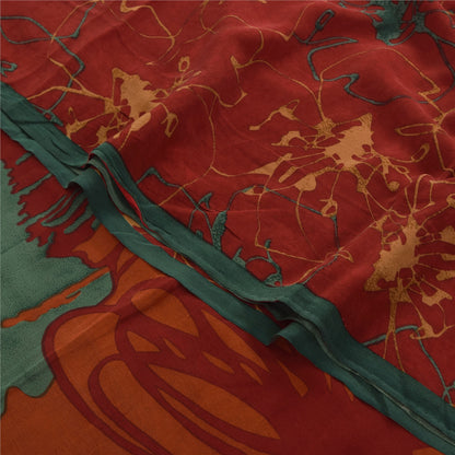 Санскритские винтажные сари красного цвета 100% чистый креп шелк напечатанное сари 5 ярдов ремесленная устойчивая ткань