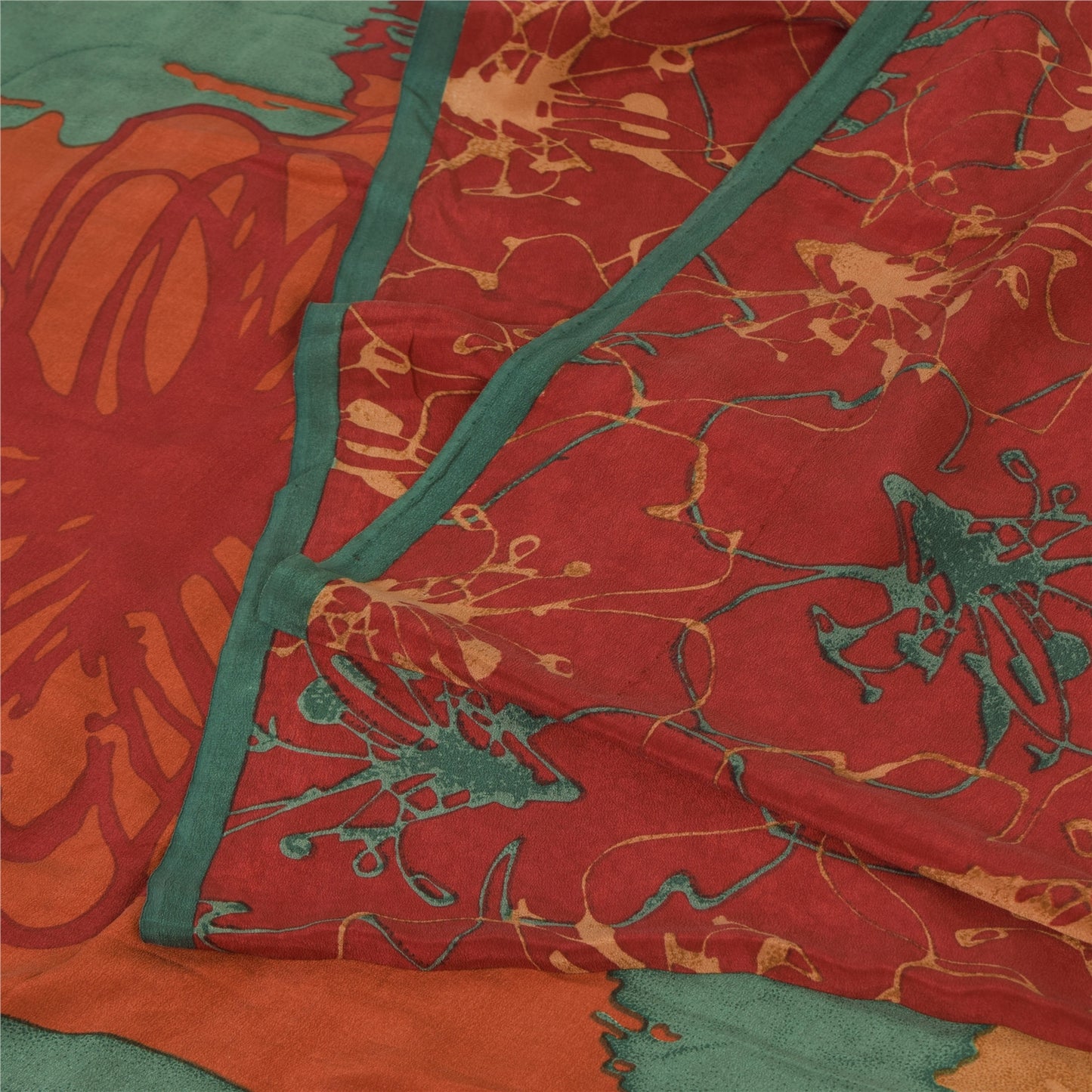 Санскритские винтажные сари красного цвета 100% чистый креп шелк напечатанное сари 5 ярдов ремесленная устойчивая ткань