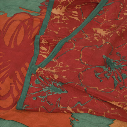 Санскритские винтажные сари красного цвета 100% чистый креп шелк напечатанное сари 5 ярдов ремесленная устойчивая ткань