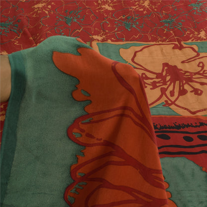 Санскритские винтажные сари красного цвета 100% чистый креп шелк напечатанное сари 5 ярдов ремесленная устойчивая ткань