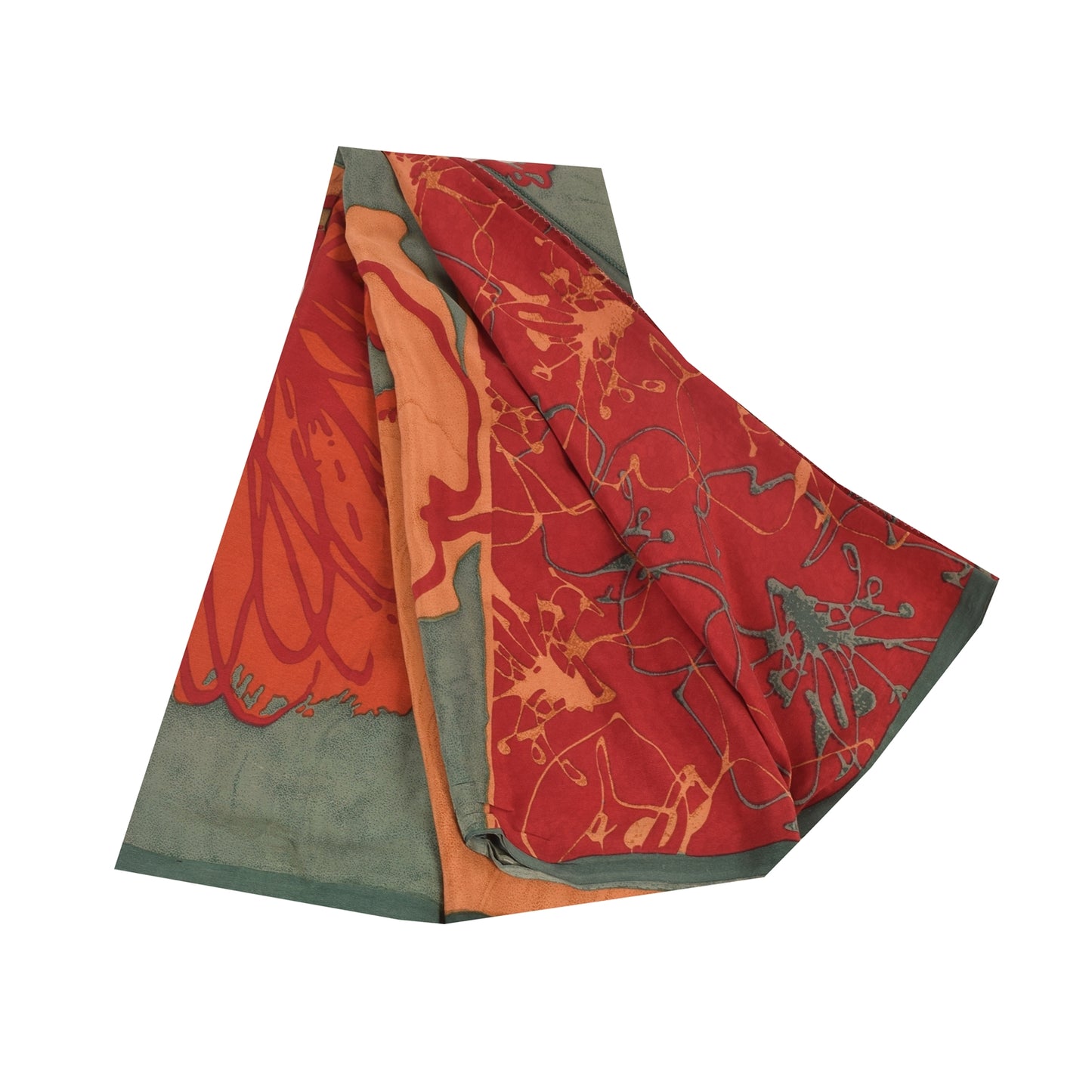 Санскритские винтажные сари красного цвета 100% чистый креп шелк напечатанное сари 5 ярдов ремесленная устойчивая ткань