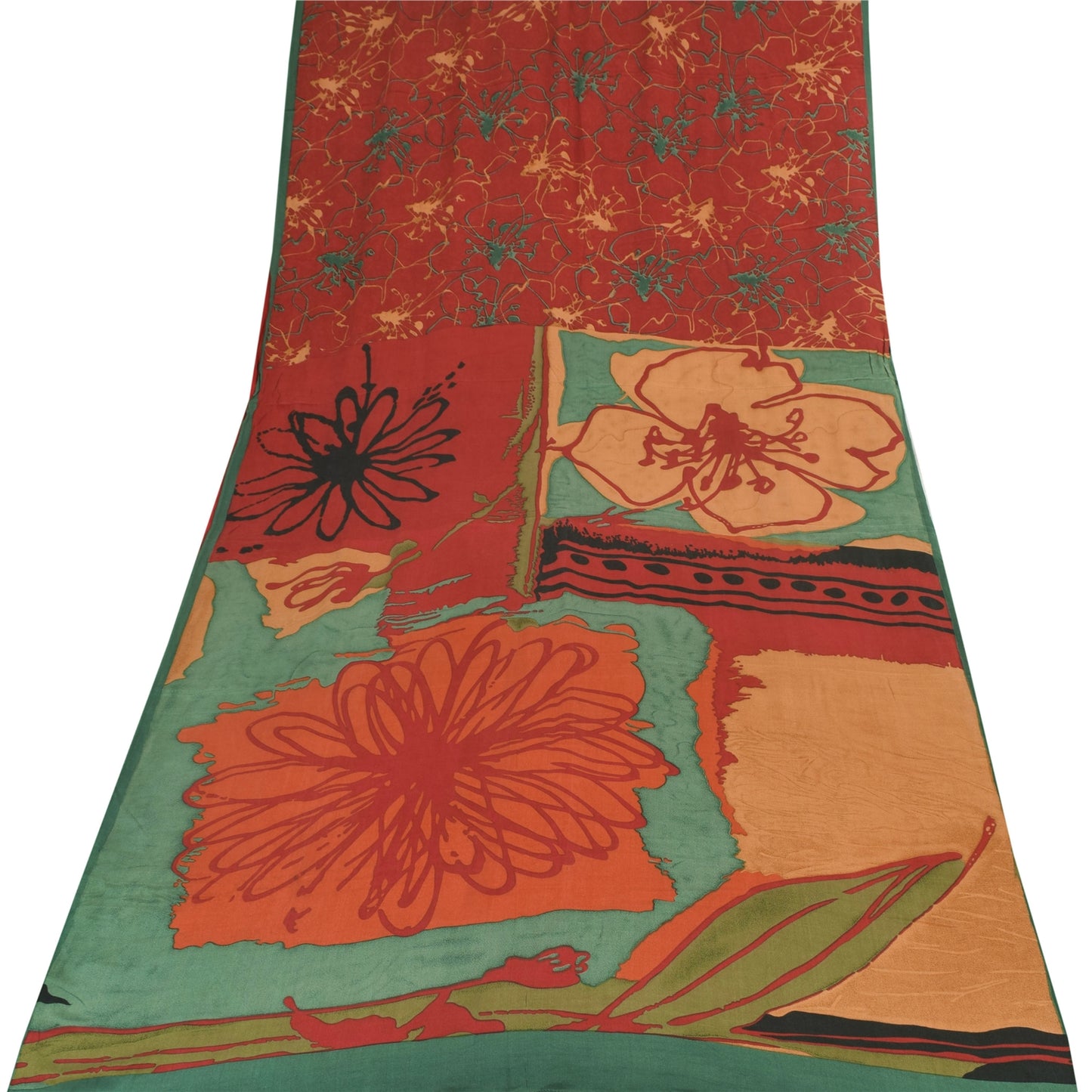 Санскритские винтажные сари красного цвета 100% чистый креп шелк напечатанное сари 5 ярдов ремесленная устойчивая ткань