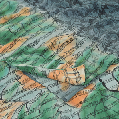 Sanskriti Vintage Sarees Black Pure Crepe Silk Printed Sari 5yd Craft Sustainable Fabric