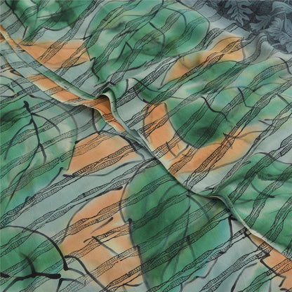 Sanskriti Vintage Sarees Black Pure Crepe Silk Printed Sari 5yd Craft Sustainable Fabric