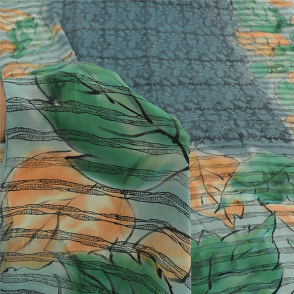 Sanskriti Vintage Sarees Black Pure Crepe Silk Printed Sari 5yd Craft Sustainable Fabric