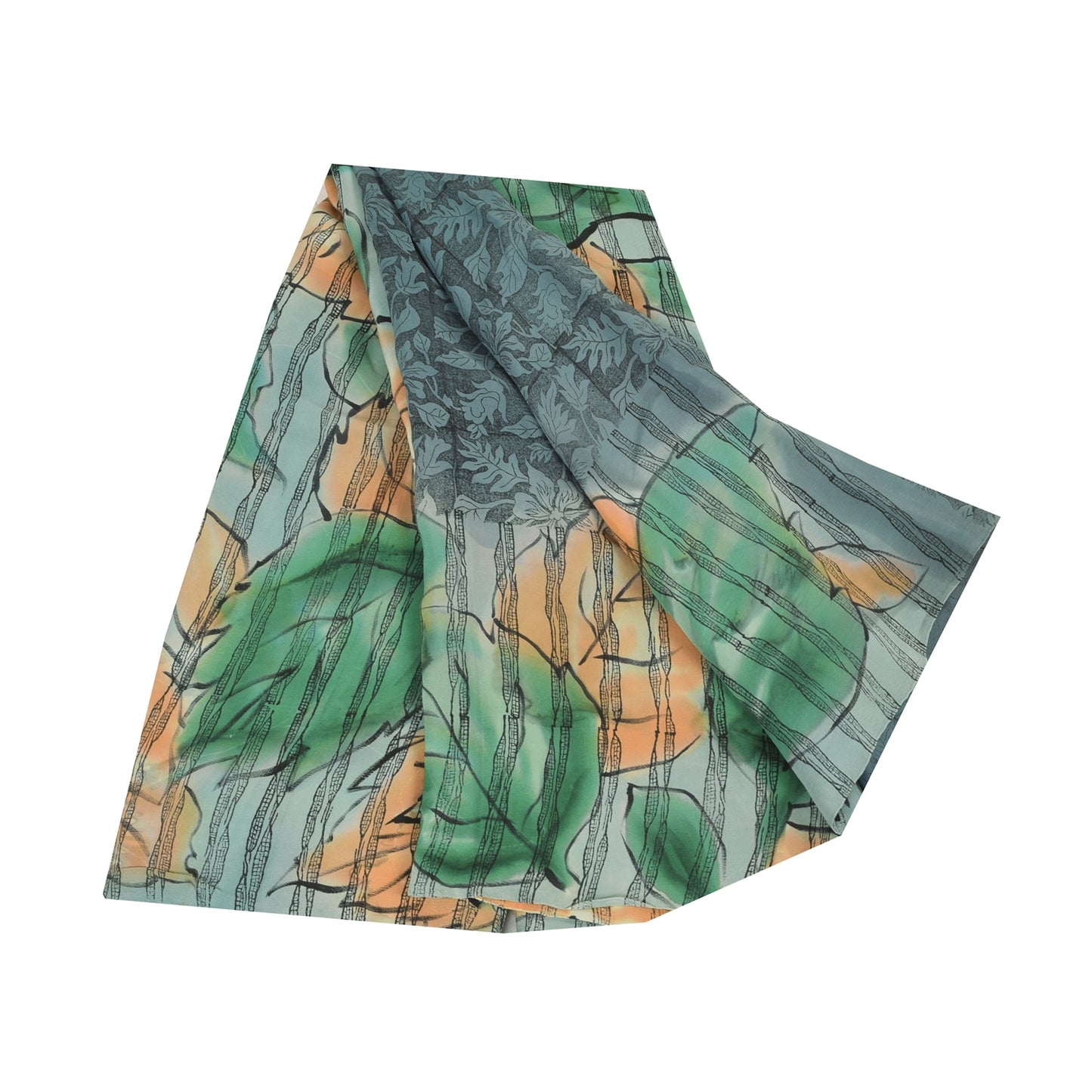 Sanskriti Vintage Sarees Black Pure Crepe Silk Printed Sari 5yd Craft Sustainable Fabric