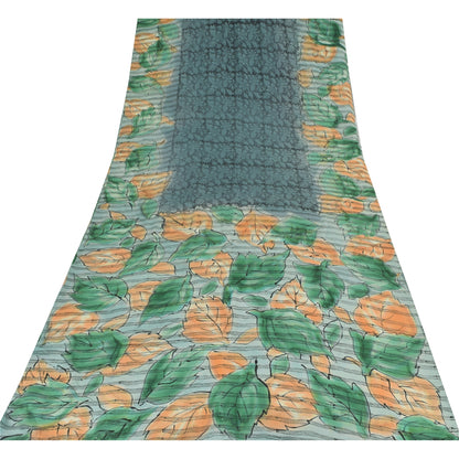 Sanskriti Vintage Sarees Black Pure Crepe Silk Printed Sari 5yd Craft Sustainable Fabric