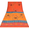 Sanskriti Vintage Sarees Orange Pure Crepe Silk Printed Sari 6yd Craft Sustainable Fabric