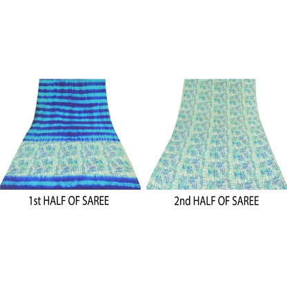 Санскритские винтажные сари синего цвета 100% чистый креп шелк напечатанное сари 5 ярдов ремесленная устойчивая ткань
