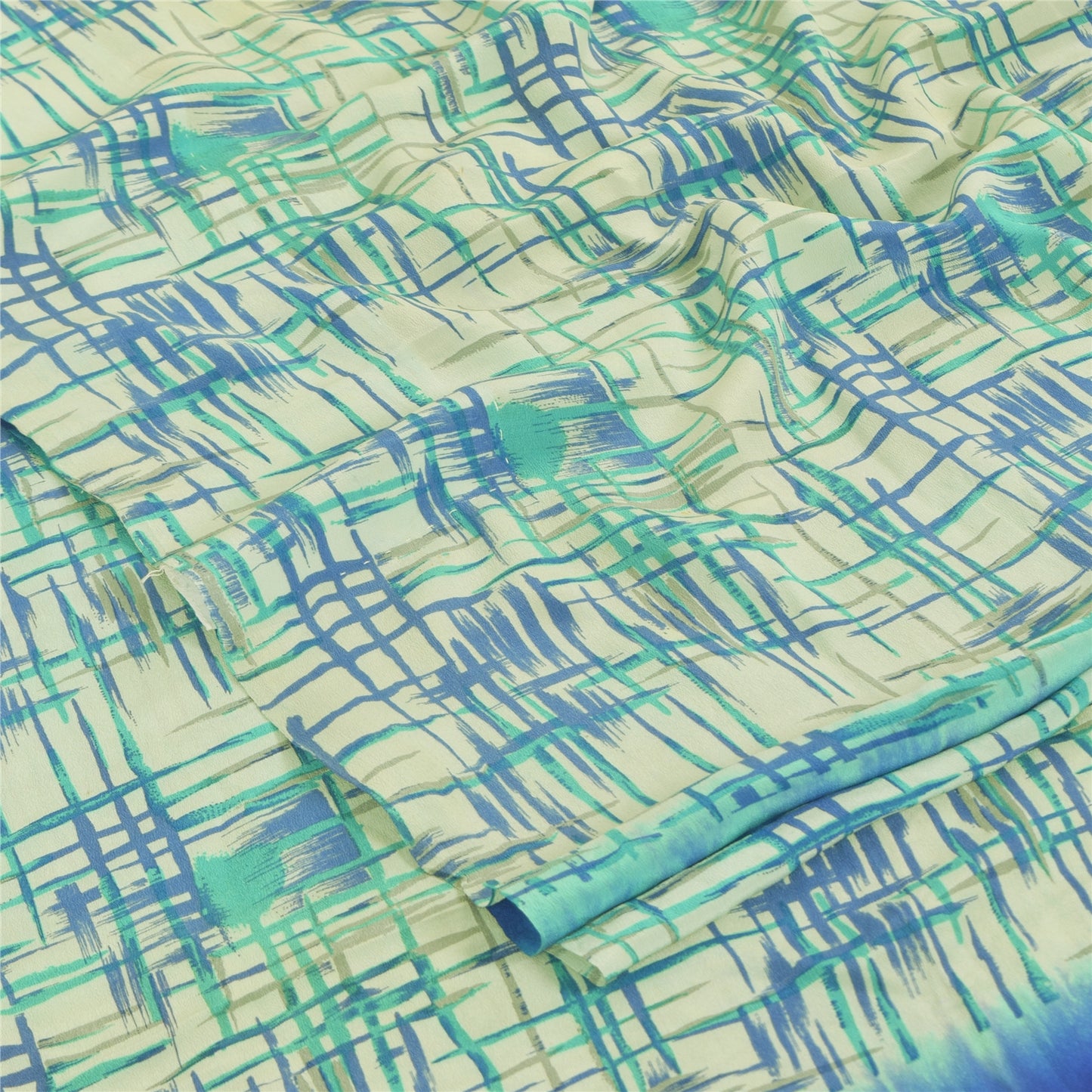 Санскритские винтажные сари синего цвета 100% чистый креп шелк напечатанное сари 5 ярдов ремесленная устойчивая ткань