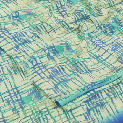 Санскритские винтажные сари синего цвета 100% чистый креп шелк напечатанное сари 5 ярдов ремесленная устойчивая ткань