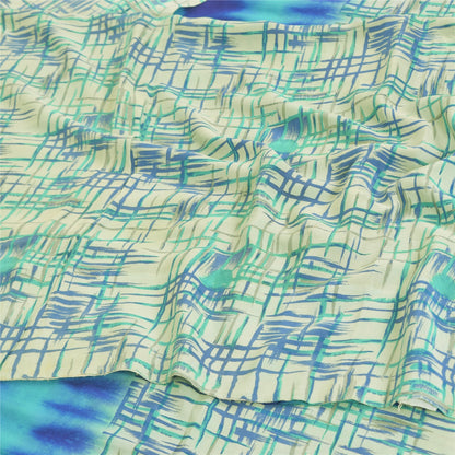 Санскритские винтажные сари синего цвета 100% чистый креп шелк напечатанное сари 5 ярдов ремесленная устойчивая ткань