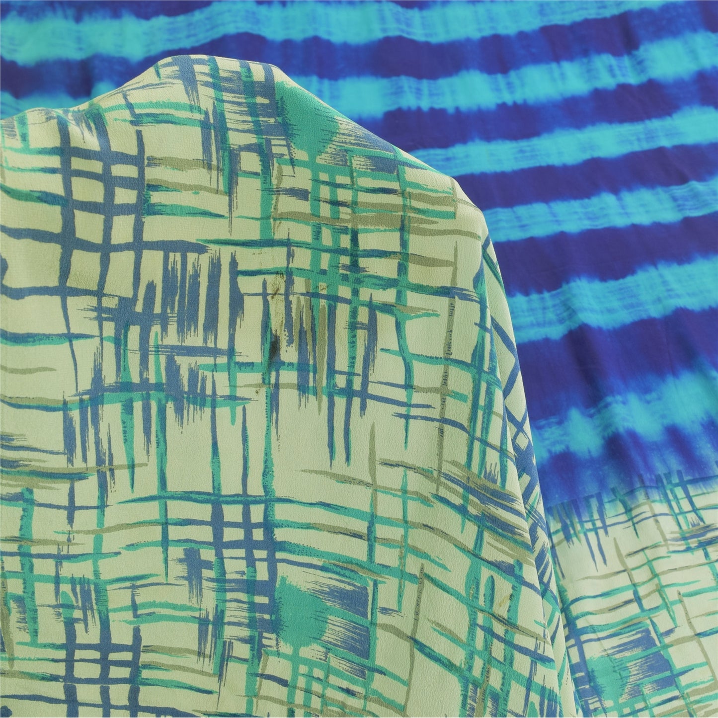 Санскритские винтажные сари синего цвета 100% чистый креп шелк напечатанное сари 5 ярдов ремесленная устойчивая ткань