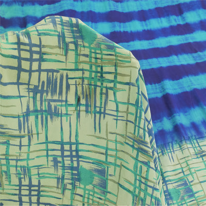 Санскритские винтажные сари синего цвета 100% чистый креп шелк напечатанное сари 5 ярдов ремесленная устойчивая ткань