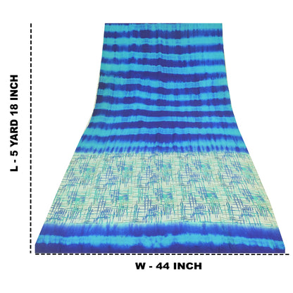 Санскритские винтажные сари синего цвета 100% чистый креп шелк напечатанное сари 5 ярдов ремесленная устойчивая ткань
