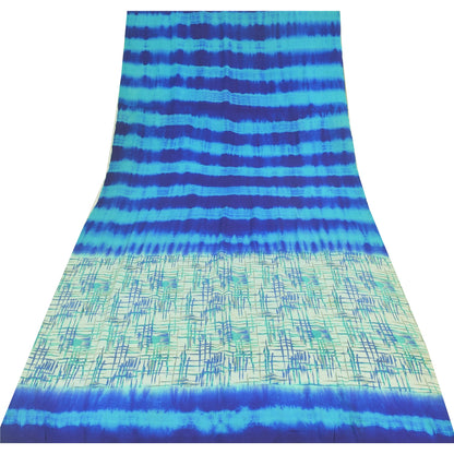 Санскритские винтажные сари синего цвета 100% чистый креп шелк напечатанное сари 5 ярдов ремесленная устойчивая ткань