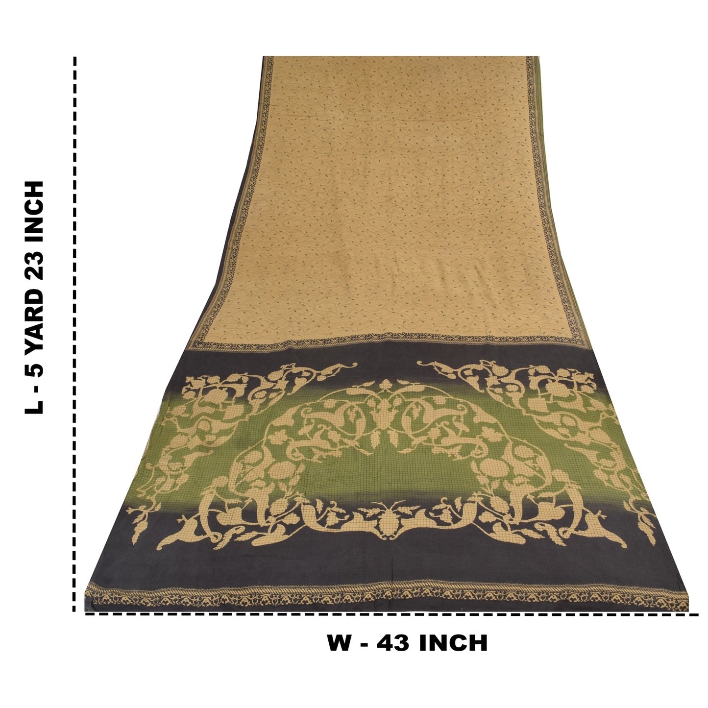 Sanskriti Vintage Sarees Light-Brown Pure Crepe Silk Print Sari 5yd Craft Sustainable Fabric