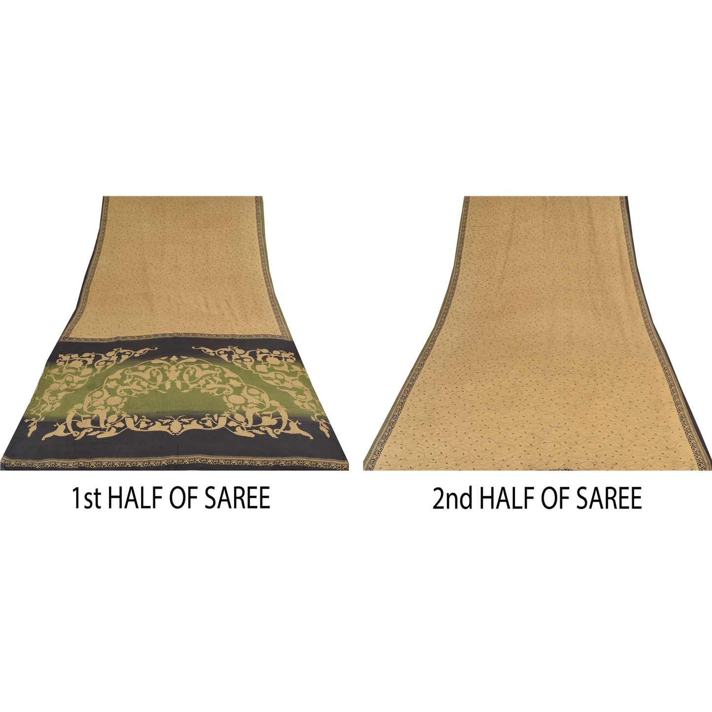 Sanskriti Vintage Sarees Light-Brown Pure Crepe Silk Print Sari 5yd Craft Sustainable Fabric