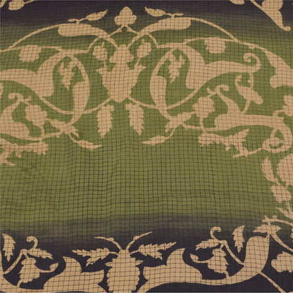 Sanskriti Vintage Sarees Light-Brown Pure Crepe Silk Print Sari 5yd Craft Sustainable Fabric