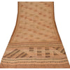 Sanskriti Vintage Sarees Brown Pure Crepe Silk Printed Sari 5yd Craft Sustainable Fabric