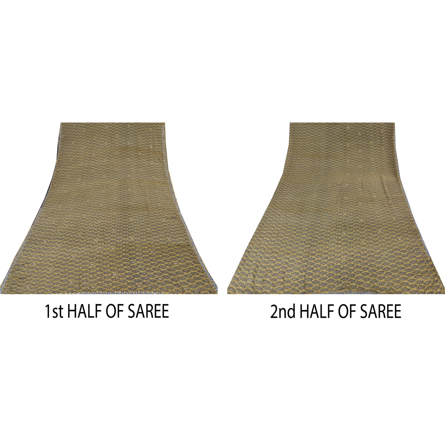 Sanskriti Vintage Sarees Green Hand Beaded Pure Crepe Silk Print Sari 5yd Fabric