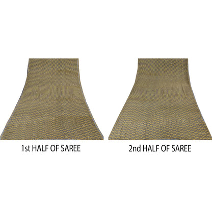 Sanskriti Vintage Sarees Green Hand Beaded Pure Crepe Silk Print Sari 5yd Fabric